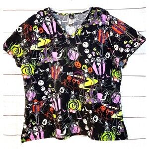 The Nightmare Before Christmas Disney Halloween Scrub Top Shirt Women XL